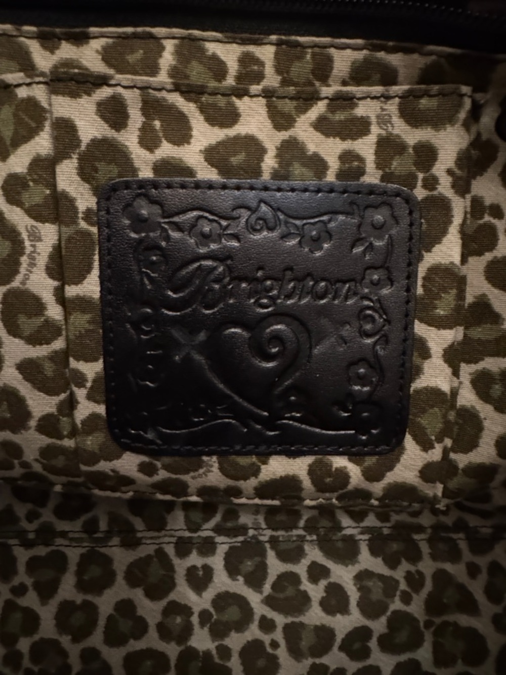 Brighton Leopard Print Tote with Black Leather Logo Patch
